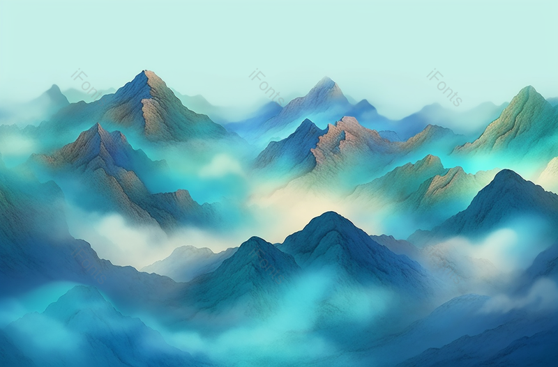 中国古风青绿渐变色雾气弥漫的群山山峰,插画/手绘图,插画/手绘图库,插画/手绘图下载,插画/手绘
